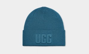 Czapki Beanie Damskie Ugg 3D Grafiką Logo Niebieskie | ZIA-130874