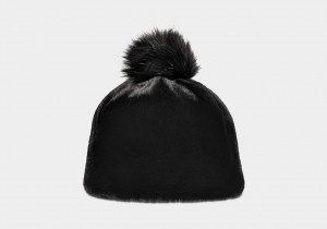 Czapki Beanie Damskie Ugg Faux Fur W Pom Czarne | AGP-175963