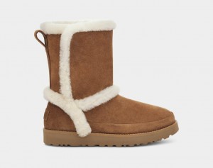 Kozaki Damskie Ugg Klasyczne Fluff Spill Seam Brązowe | HWE-367082