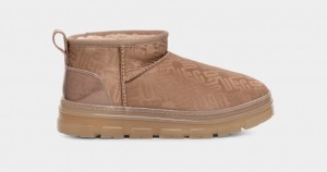 Kozaki Damskie Ugg Klasyczne Ultra Mini Monogram Brązowe Szare | JPR-916354