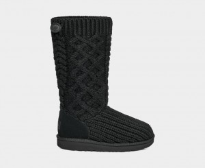 Kozaki Dziecięce Ugg Klasyczne Cardi Cabled Knit Czarne | MPL-518397