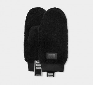 Rękawiczki Damskie Ugg Sherpa Mitten W Logo Tape Czarne | UPI-045718