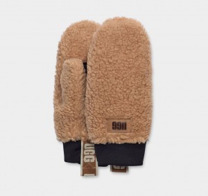 Rękawiczki Damskie Ugg Sherpa Mitten W Logo Tape Czekolada | MUC-378109