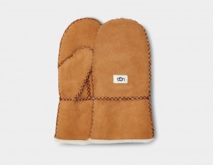 Rękawiczki Dziecięce Ugg Sheepskin Mitten with Stitch Brązowe | JTR-834520