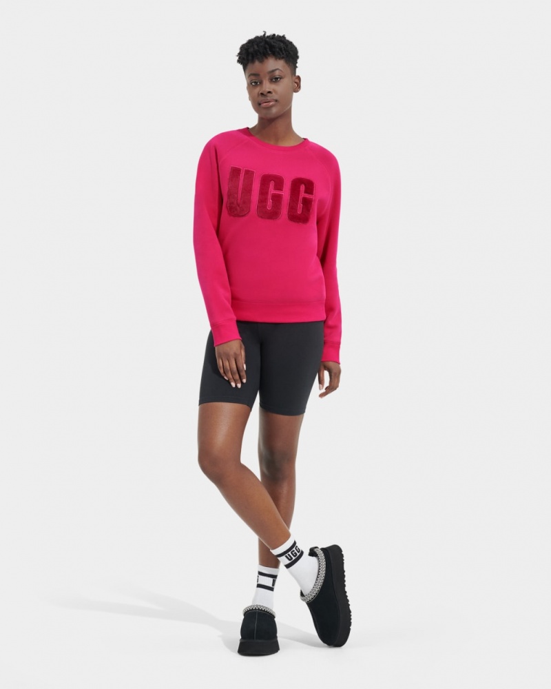 Bluzy Damskie Ugg Madeline Fuzzy Logo Crewneck Różowe Ciemny Czerwone | DJE-827501