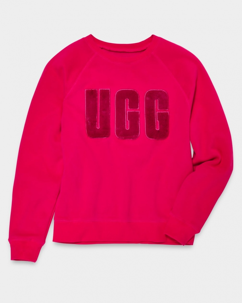 Bluzy Damskie Ugg Madeline Fuzzy Logo Crewneck Różowe Ciemny Czerwone | DJE-827501