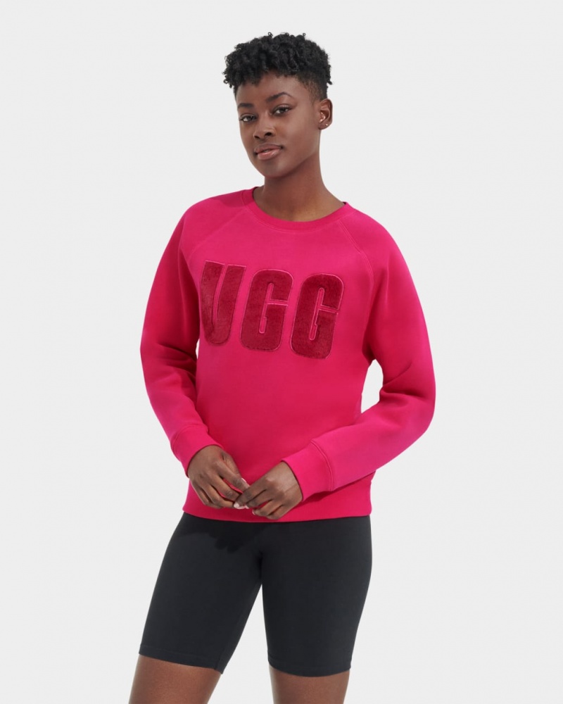 Bluzy Damskie Ugg Madeline Fuzzy Logo Crewneck Różowe Ciemny Czerwone | DJE-827501