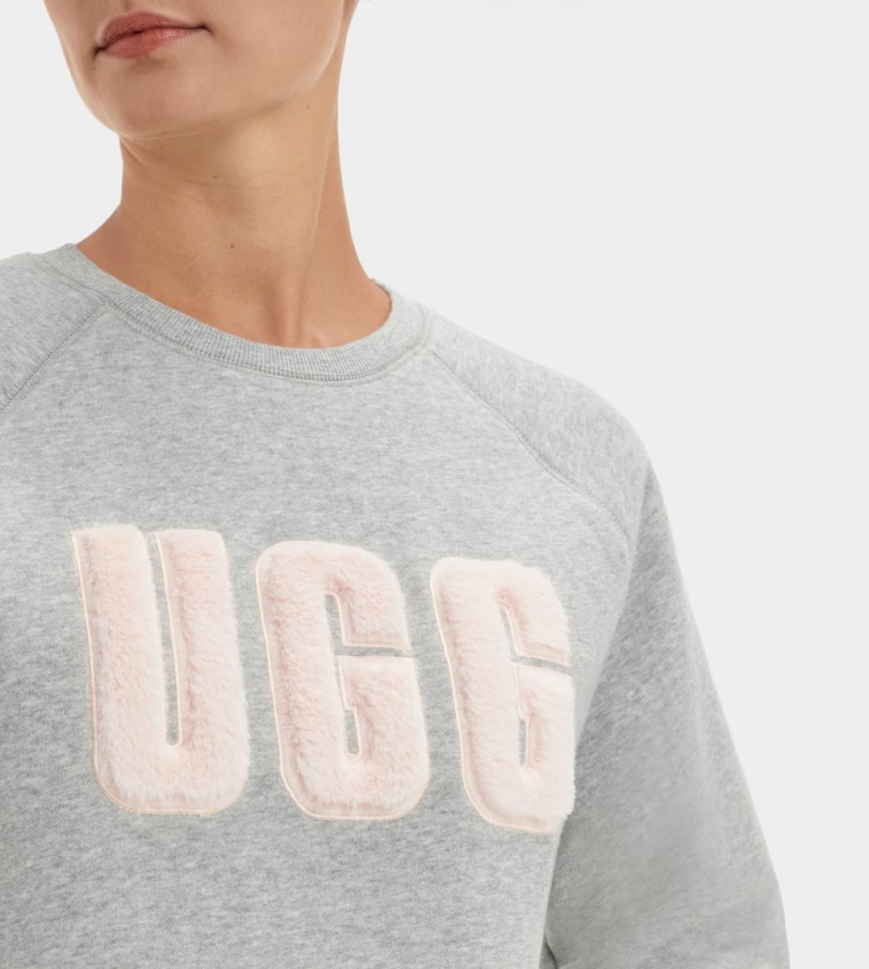 Bluzy Damskie Ugg Madeline Fuzzy Logo Crewneck Szare | YTG-246970