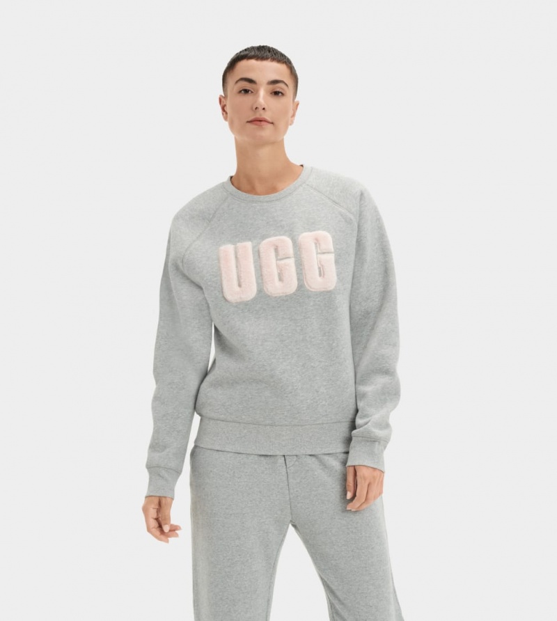 Bluzy Damskie Ugg Madeline Fuzzy Logo Crewneck Szare | YTG-246970