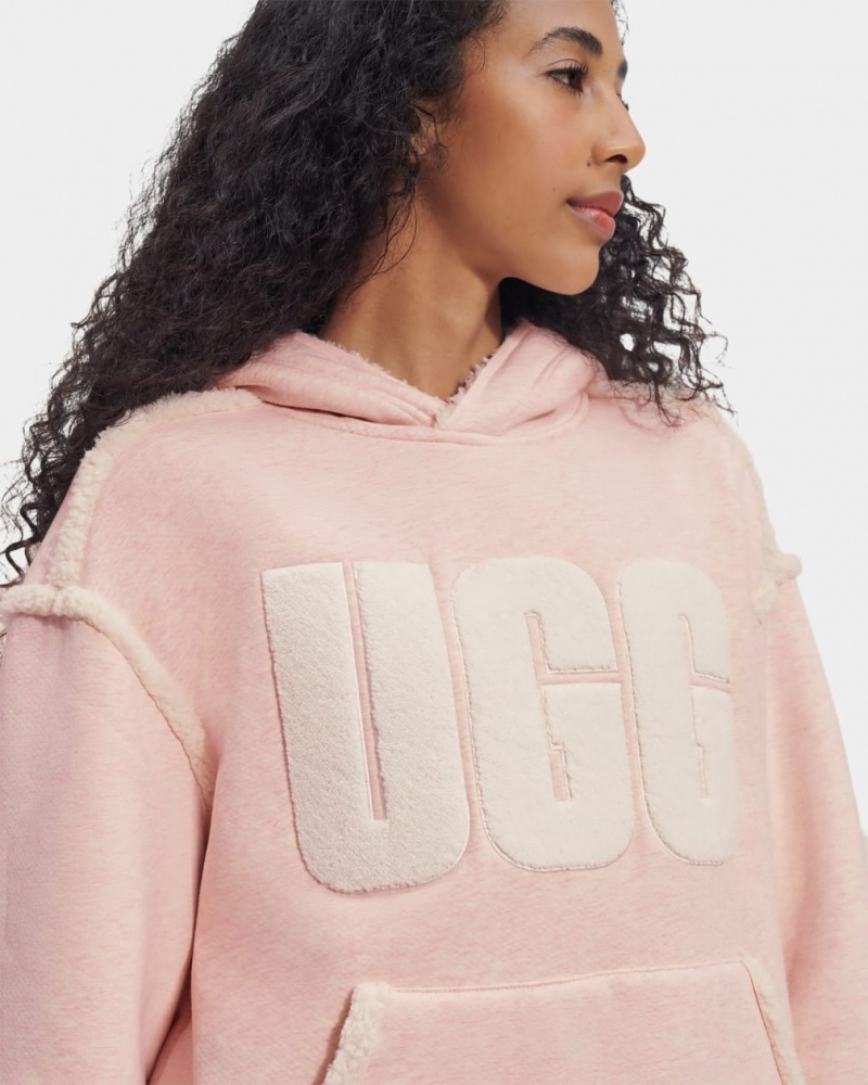 Bluzy Z Kapturem Damskie Ugg Joanne B Fleece Logo Różowe Białe | LUA-891703