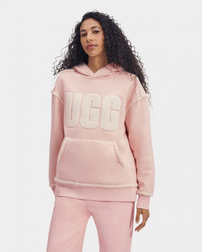 Bluzy Z Kapturem Damskie Ugg Joanne B Fleece Logo Różowe Białe | LUA-891703