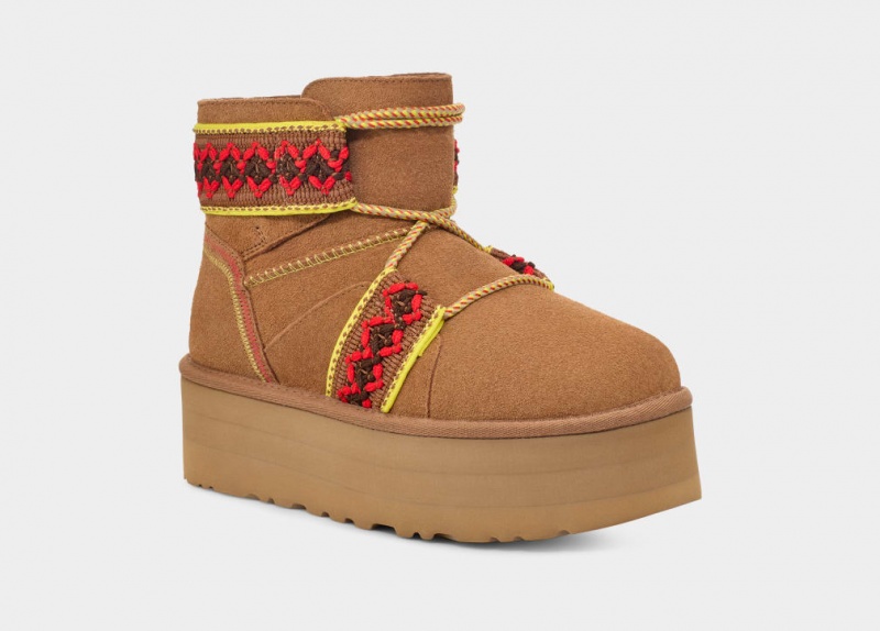 Buty na Platformie Damskie Ugg Klasyczne Mini II Braid Brązowe | AHO-184276