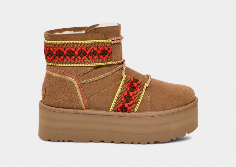 Buty na Platformie Damskie Ugg Klasyczne Mini II Braid Brązowe | AHO-184276