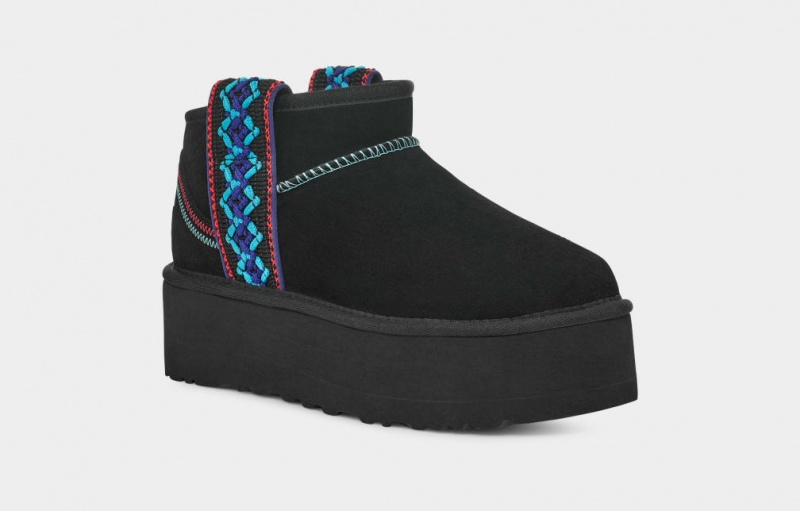 Buty na Platformie Damskie Ugg Klasyczne Ultra Mini Braid Czarne | PZW-891365