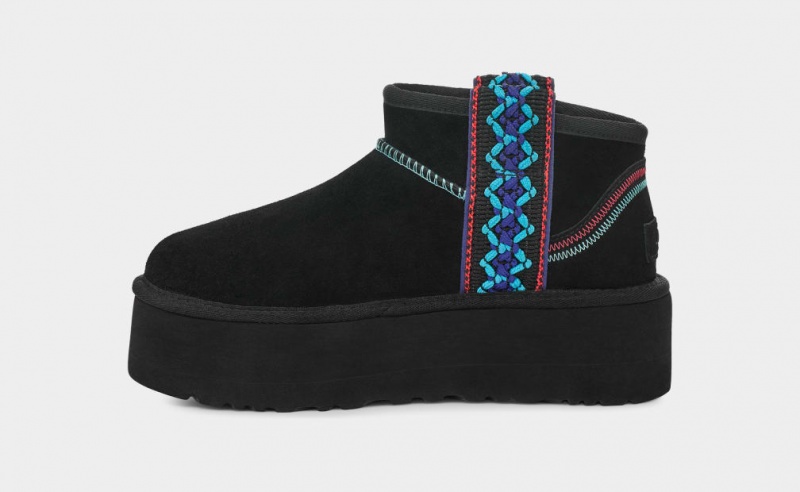 Buty na Platformie Damskie Ugg Klasyczne Ultra Mini Braid Czarne | PZW-891365