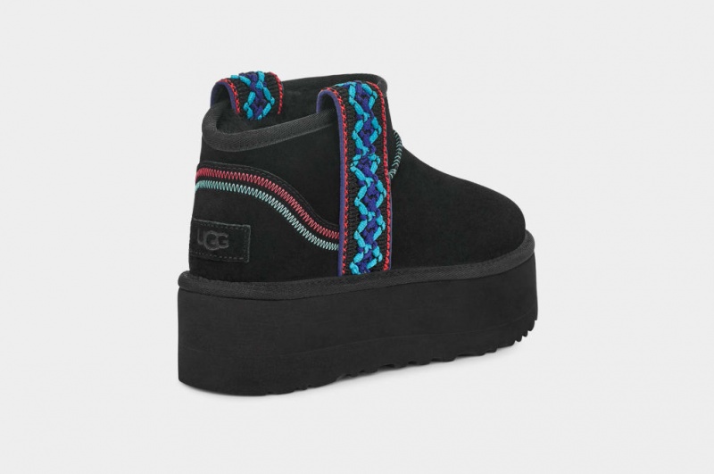 Buty na Platformie Damskie Ugg Klasyczne Ultra Mini Braid Czarne | PZW-891365