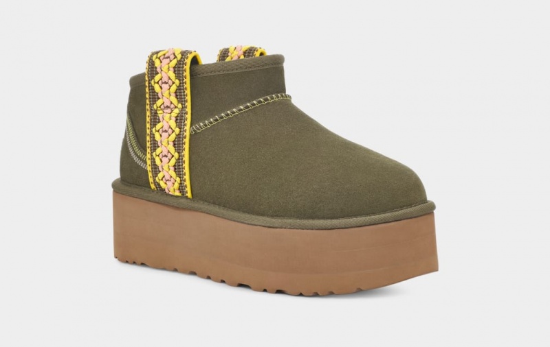 Buty na Platformie Damskie Ugg Klasyczne Ultra Mini Braid Oliwkowe | VHI-735892