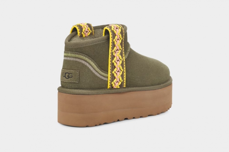 Buty na Platformie Damskie Ugg Klasyczne Ultra Mini Braid Oliwkowe | VHI-735892