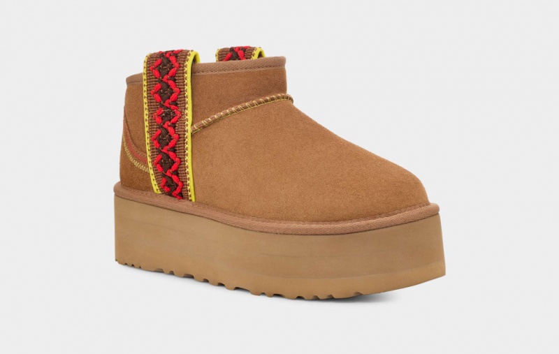 Buty na Platformie Damskie Ugg Klasyczne Ultra Mini Braid Brązowe | BNM-341865