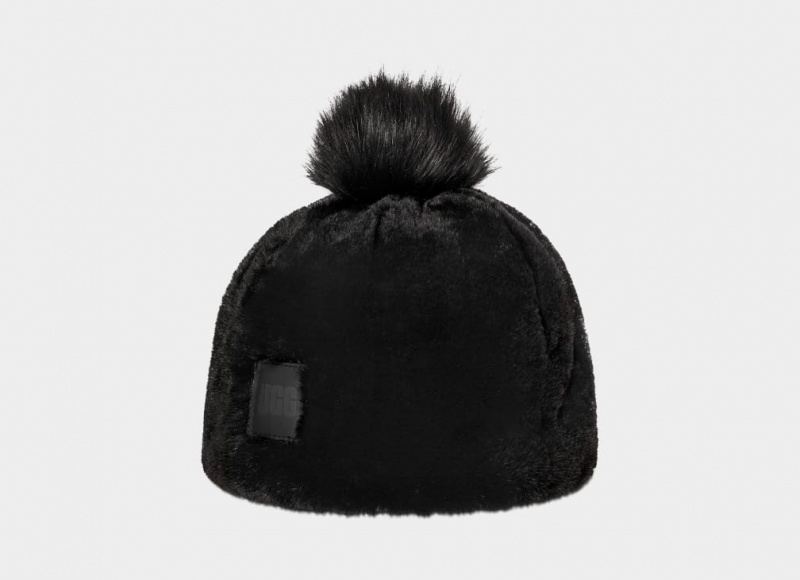 Czapki Beanie Damskie Ugg Faux Fur W Pom Czarne | AGP-175963