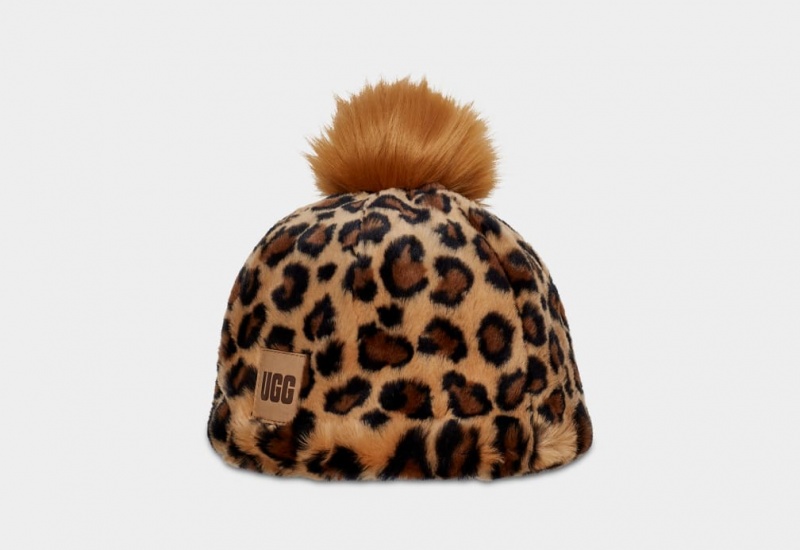 Czapki Beanie Damskie Ugg Faux Fur W Pom Beżowe | QJV-896013