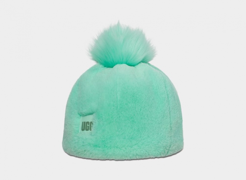 Czapki Beanie Damskie Ugg Faux Fur W Pom Turkusowe | YMW-392051