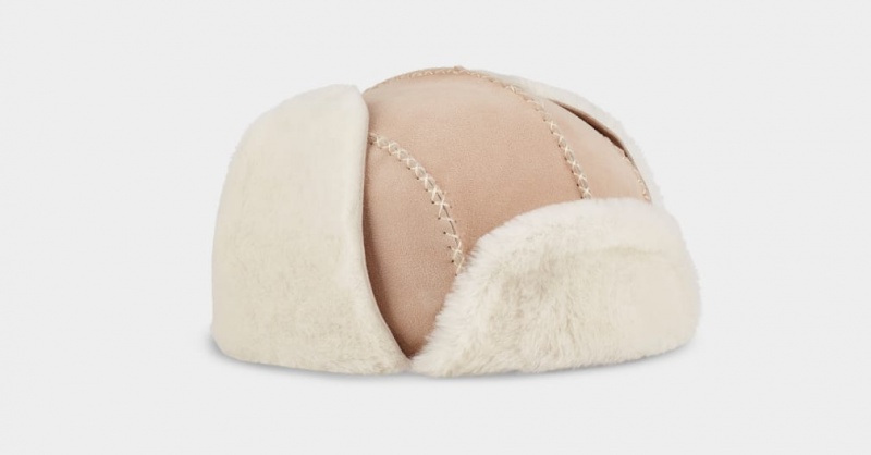 Czapki Dziecięce Ugg Sheepskin Trapper with Stitch Brązowe | FLD-785401