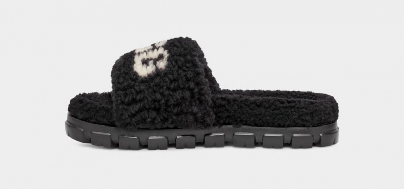 Kapcie Damskie Ugg Cozetta Curly Grafiką Czarne | QWS-427506