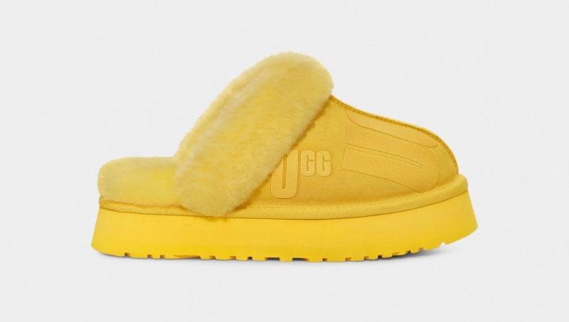 Kapcie Damskie Ugg Disquette Scatter Grafiką Żółte | EJT-170284