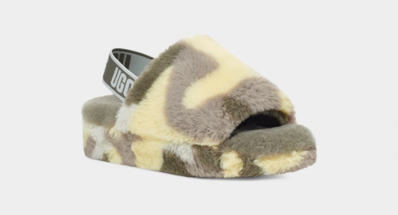 Kapcie Damskie Ugg Fluff Yeah Camopop Zielone | JDR-365284