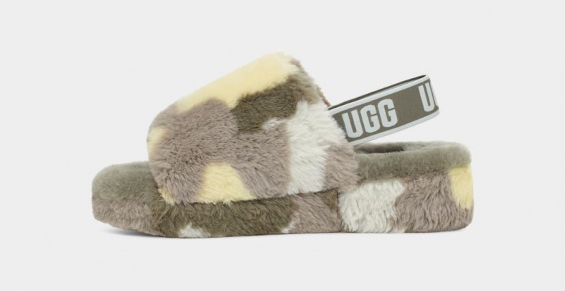 Kapcie Damskie Ugg Fluff Yeah Camopop Zielone | JDR-365284