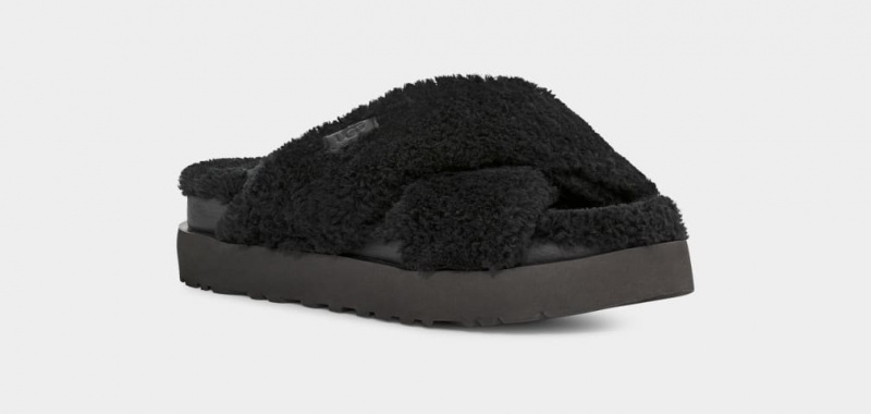 Kapcie Damskie Ugg Fuzz Sugar Cross Czarne | BUX-869145