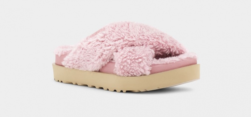 Kapcie Damskie Ugg Fuzz Sugar Cross Różowe | VTW-460719