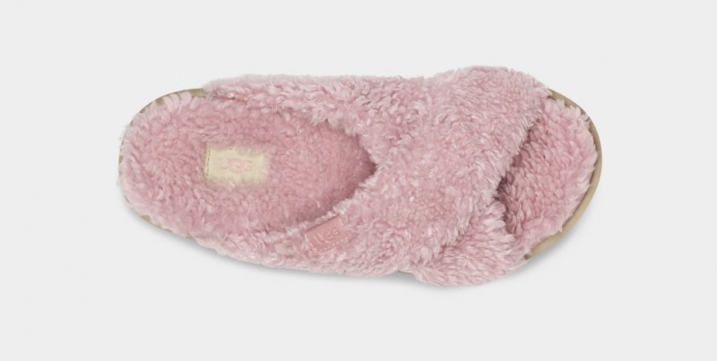 Kapcie Damskie Ugg Fuzz Sugar Cross Różowe | VTW-460719