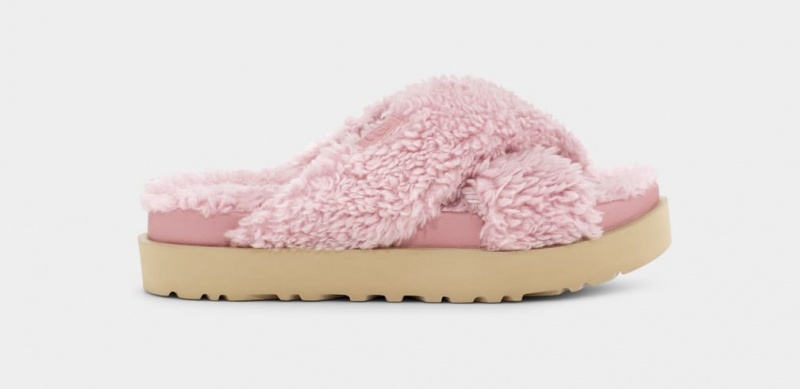 Kapcie Damskie Ugg Fuzz Sugar Cross Różowe | VTW-460719