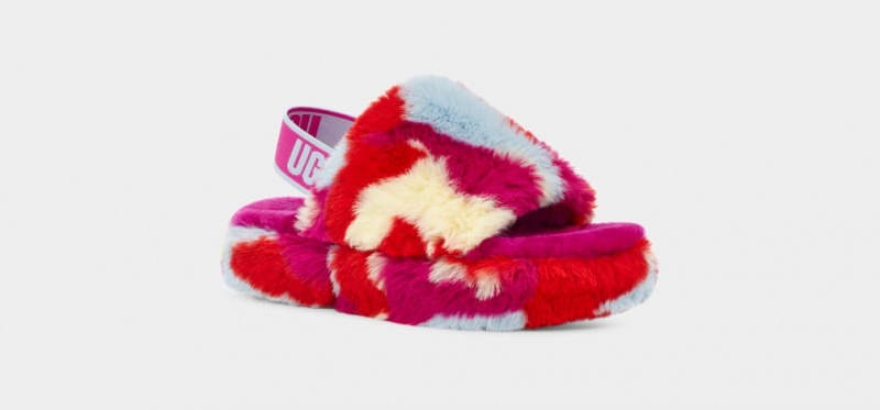 Kapcie Dziecięce Ugg Fluff Yeah Camopop Czerwone | FVP-152860