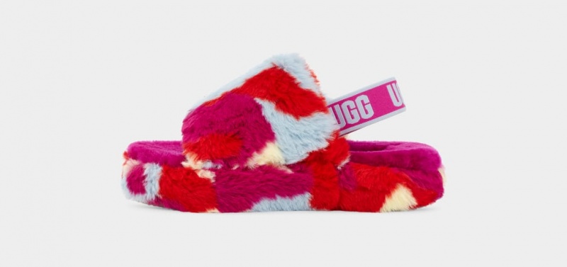 Kapcie Dziecięce Ugg Fluff Yeah Camopop Czerwone | FVP-152860