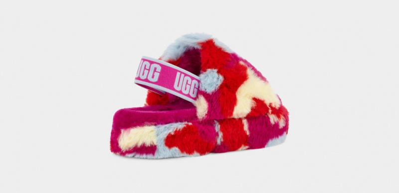 Kapcie Dziecięce Ugg Fluff Yeah Camopop Czerwone | FVP-152860