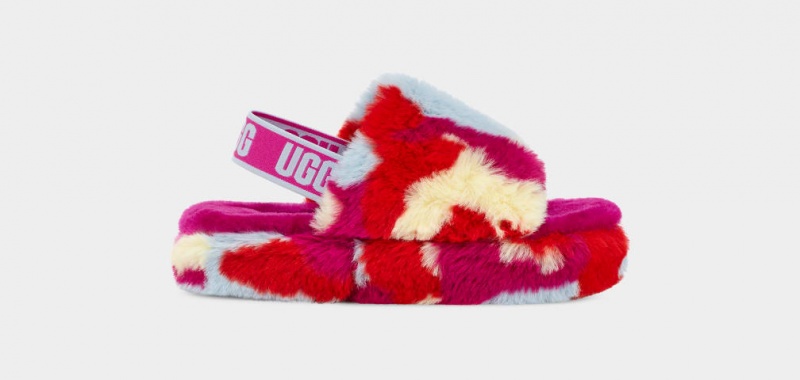 Kapcie Dziecięce Ugg Fluff Yeah Camopop Czerwone | FVP-152860