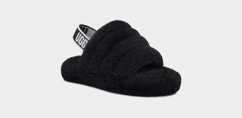 Kapcie Dziecięce Ugg Fluff Yeah Czarne | UKE-579346