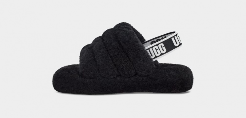 Kapcie Dziecięce Ugg Fluff Yeah Czarne | UKE-579346