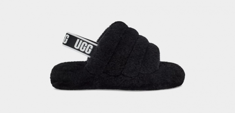 Kapcie Dziecięce Ugg Fluff Yeah Czarne | UKE-579346