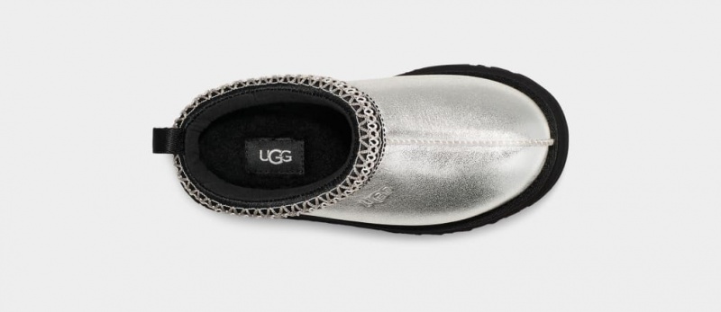 Kapcie Dziecięce Ugg Tazz Skórzane Srebrne Metal | AIQ-860542