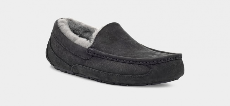 Kapcie Męskie Ugg Ascot Matte Skórzane Czarne | UAI-571483