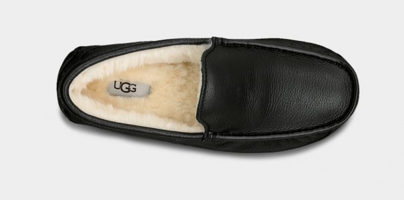 Kapcie Męskie Ugg Ascot Skórzane Czarne | KNR-521803