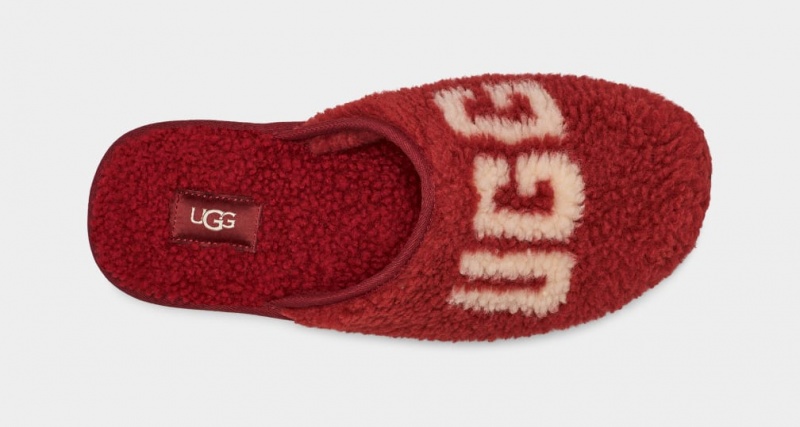 Kapcie Męskie Ugg Scuff Curly Grafiką Czerwone Bordowe | PFX-038149