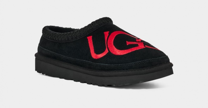 Kapcie Męskie Ugg Tasman Logo Czarne Czerwone | AGP-730596