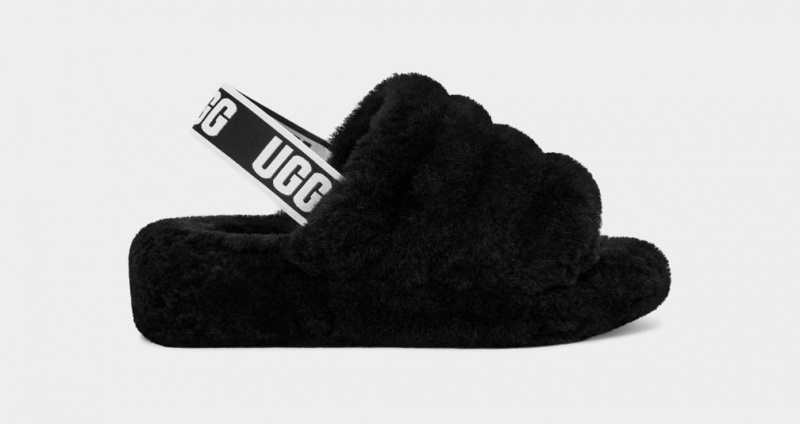 Klapki Damskie Ugg Fluff Yeah Czarne | QRW-349261