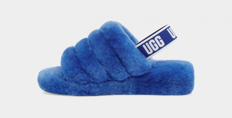 Klapki Damskie Ugg Fluff Yeah Niebieskie | XGM-645302