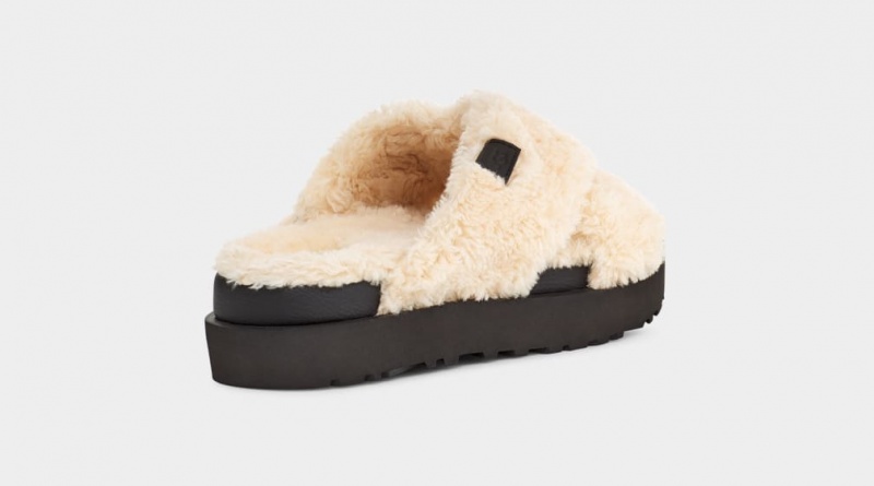 Klapki Damskie Ugg Fuzz Sugar Cross Beżowe Czarne | YPX-736925